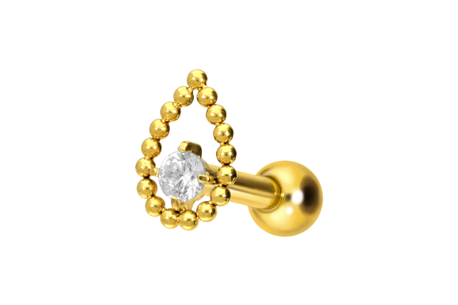 Titan Ohrpiercing mit Innengewinde TROPFEN + KRISTALL